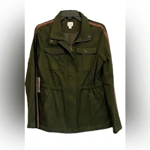 Peyton Jensen XS military olive green jacket with animal print detail on sleeve - Picture 3 of 9